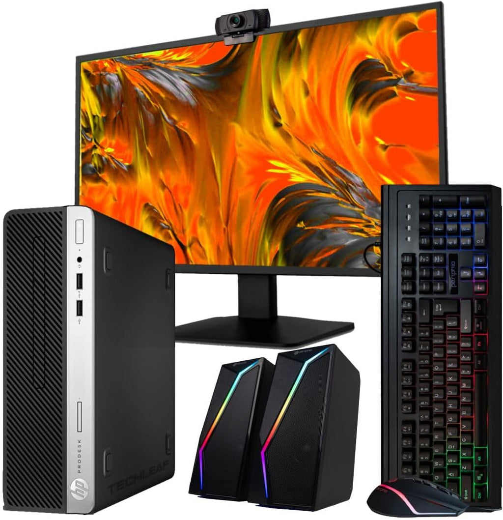 HP Windows 11 Desktop Computer | 16GB RAM + 500GB SSD | Intel i5 | 16GB RAM + 500GB SSD | 24" LCD | WiFi 6 AX200 + BT | RGB Keyboard/Mouse + Speakers | Webcam | Home or Office PC (Renewed)