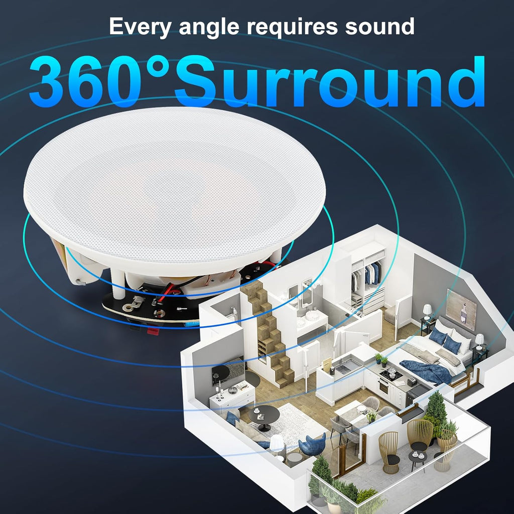 Herdio 6.5" Bluetooth Ceiling Speakers with 8-Channel 4-Zone Amplifier Set, Support Bluetooth 5.4 & Independent Power ON/Off Function for Home Theater, Multi-Room Audio System (8 Speakers)
