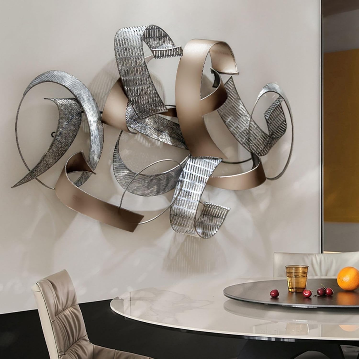 homary Large Metal Wall Art – 47.2" Modern 3D Abstract Geometric Overlapping Design, Iron Wall Decor for Living Room, Dining Room, Office