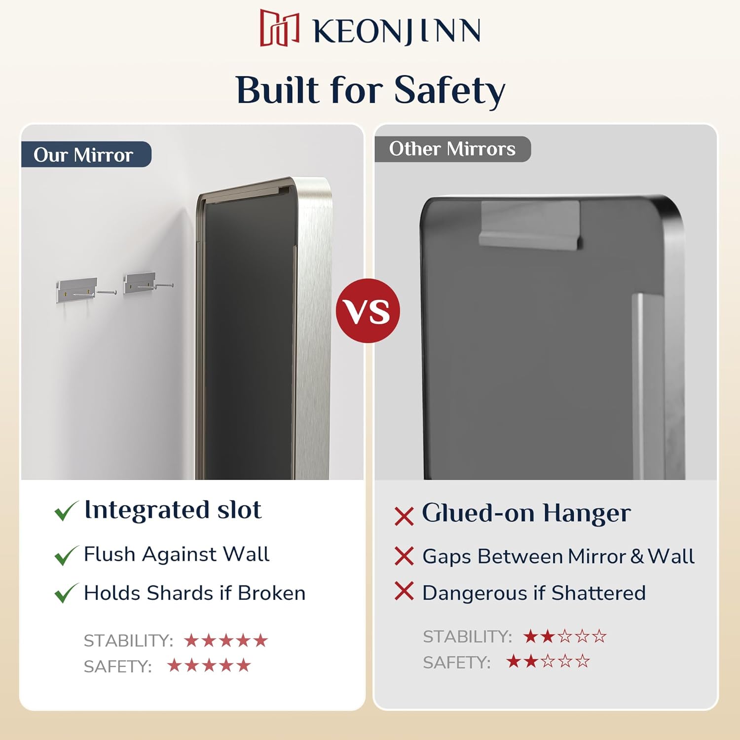 Keonjinn 48 x 36 Brushed Nickel Bathroom Vanity Mirror, Large Rounded Rectangle Bathroom Mirrors for over Sink, Metal Framed Silver Mirror for Wall, Shatterproof HD Tempered Glass(Horizontal/Vertical)