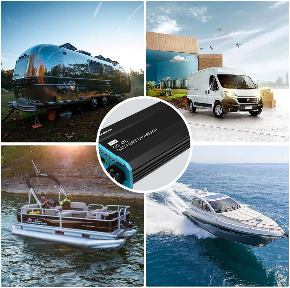 RENOGY REGO 12V 60A DC-DC Battery Charger with LiFePO4 Activation, Waterproof Smart Battery Charger Compatibility with Flooded, Gel, AGM, and Lithium Batteries for RV Marine Truck All Weather