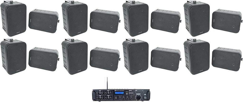 Rockville Rock Zone 8 Bundle: 8-Channel 8-Zone 1000W RMS Multi Room Receiver Amplifier, (16) HP65S-8 6.5 in 500W Peak/ 160W RMS Indoor Outdoor Swivel Home Theater Speakers 8-Ohm, 17-Items
