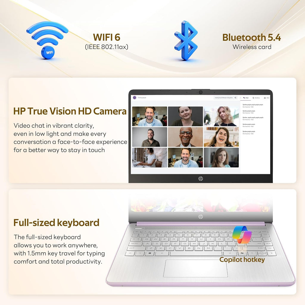 HP Flagship 14" HD Student&Business Laptop with AI Copilot, 13th Gen Intel 4-Core, 4GB RAM, 1.12TB Storage (128GB UFS + 1TB Docking Station), 1 Year Office 365, Wi-Fi 6, Win 11 S, Lavender Purple