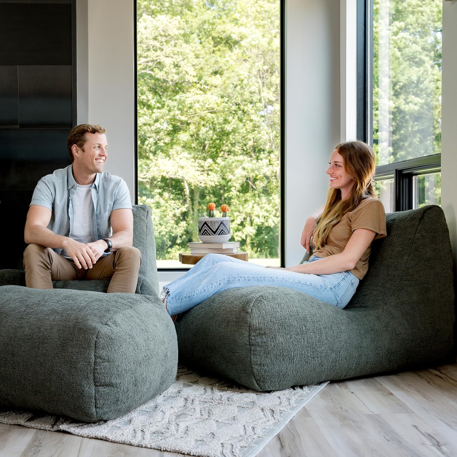 Big Joe Modora Bean Bag Lounger, Living Room and Gaming Seat, Heather Green Soft Boucle, Ottoman Only