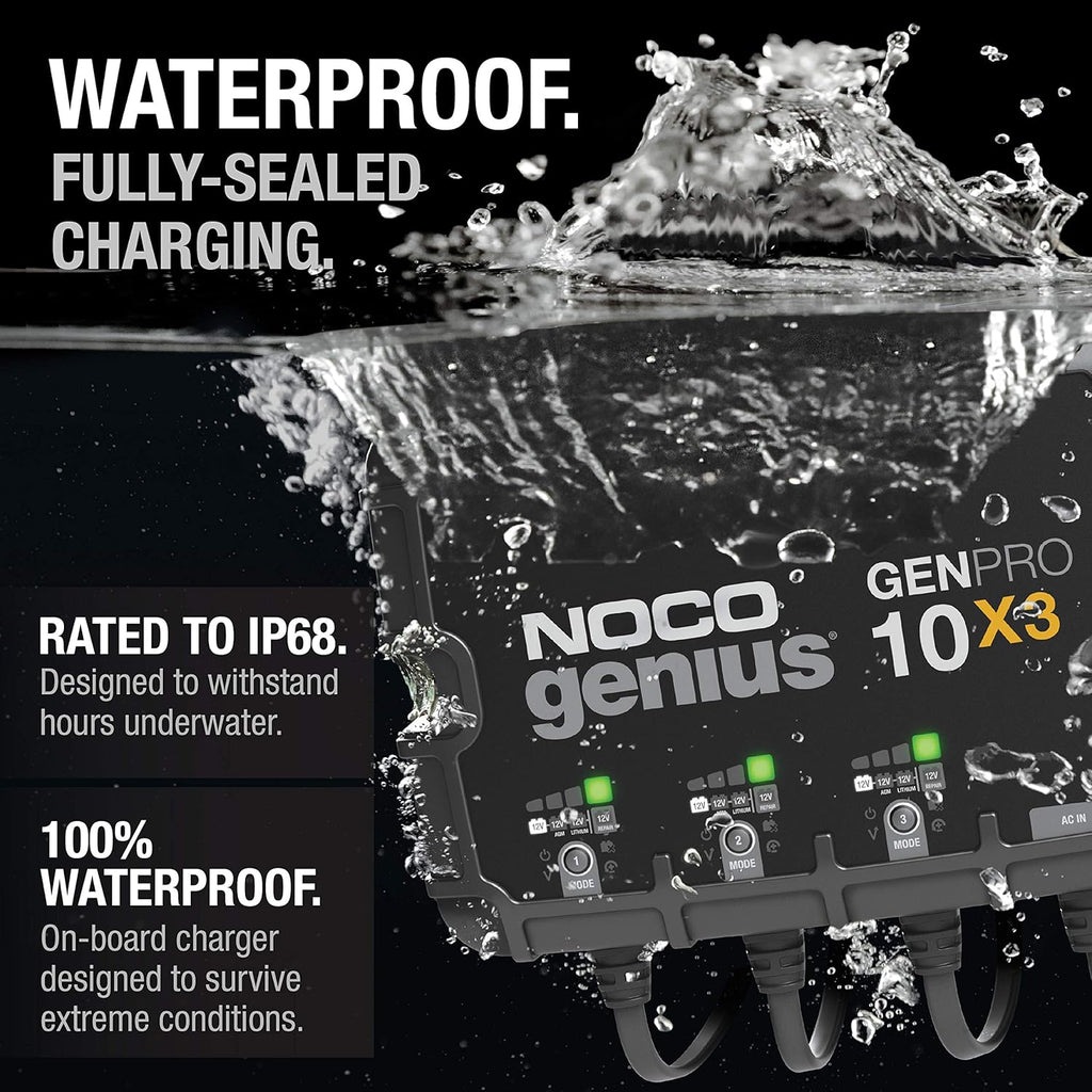 NOCO Genius GENPRO10X3, 3-Bank, 30A (10A/Bank) Smart Marine Battery Charger, 12V Waterproof Onboard Boat Charger, Battery Maintainer and Desulfator for AGM, Lithium (LiFePO4) and Deep-Cycle Batteries