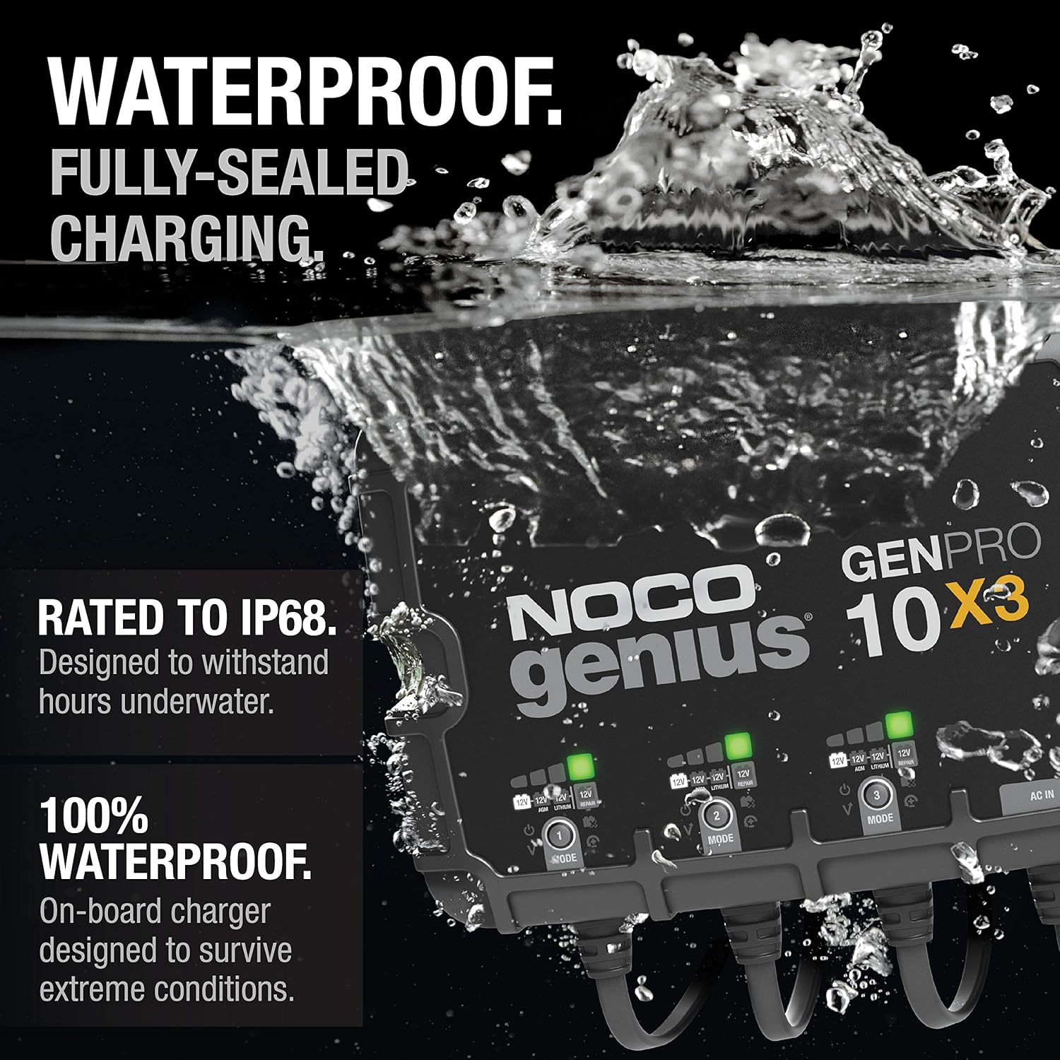 NOCO Genius GENPRO10X3, 3-Bank, 30A (10A/Bank) Smart Marine Battery Charger, 12V Waterproof Onboard Boat Charger, Battery Maintainer and Desulfator for AGM, Lithium (LiFePO4) and Deep-Cycle Batteries