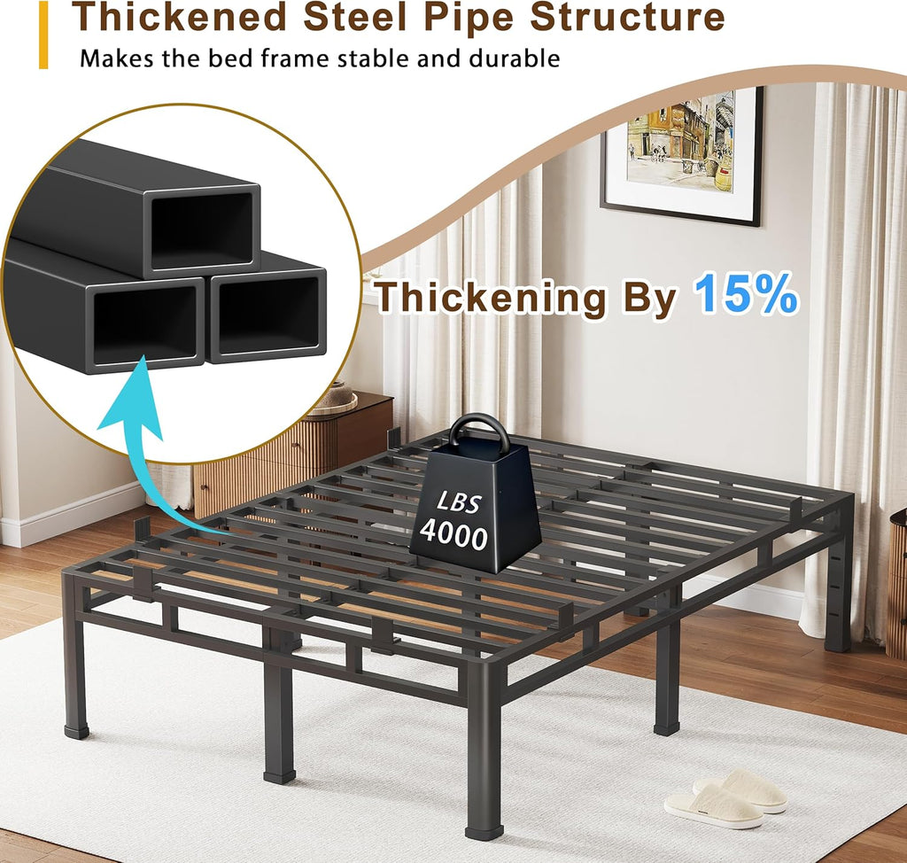 ROIL 24 Inch Queen Size Bed Frame, Metal Bed Frame & Box Spring 2 in 1 Platform with Round Corner Legs, 4000LBS Double Layer Bed Frame with Headboard Holes Mattress Baffles, Noise-Free Easy Assembly