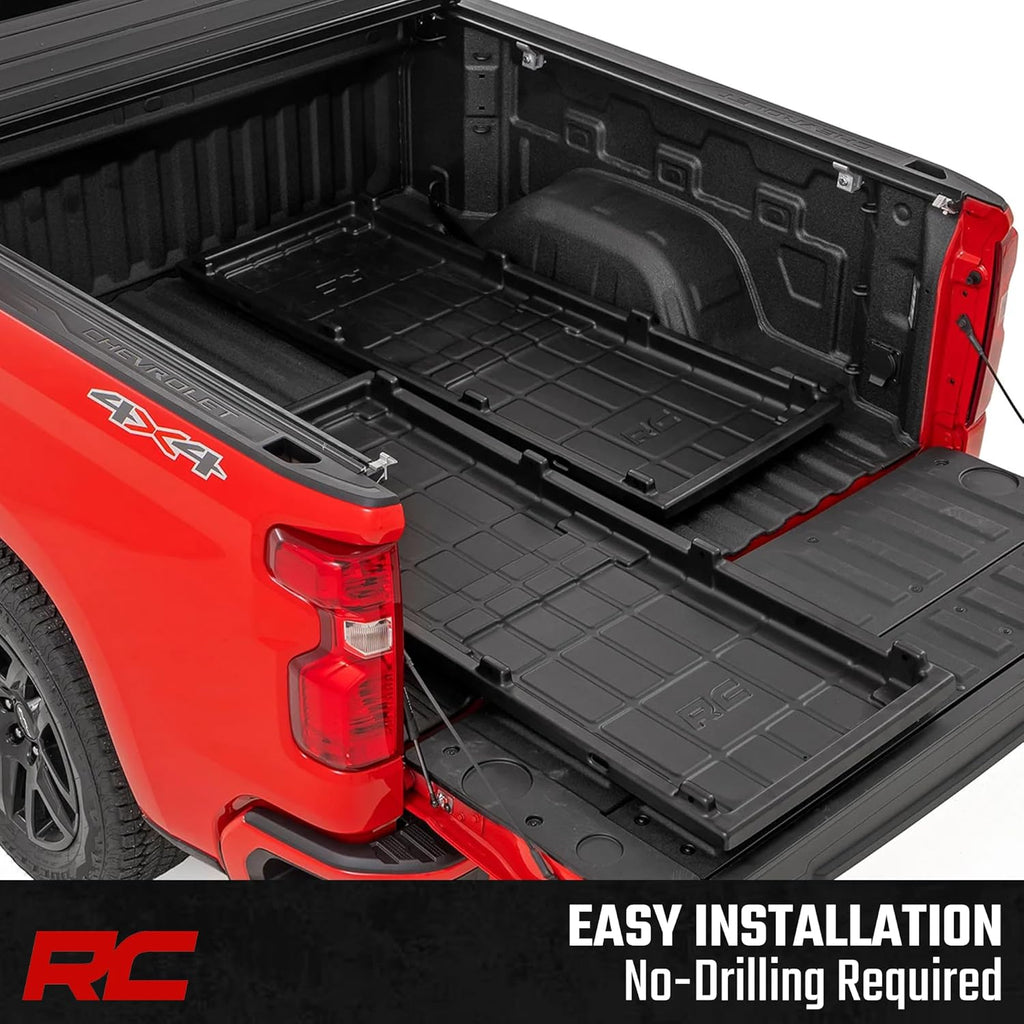 Rough Country Slide-Out Truck Bed Cargo Tray - Organizer for 5'7"+ Beds, Heavy-Duty Polyethylene, UV-Protected, Easy Tailgate Access