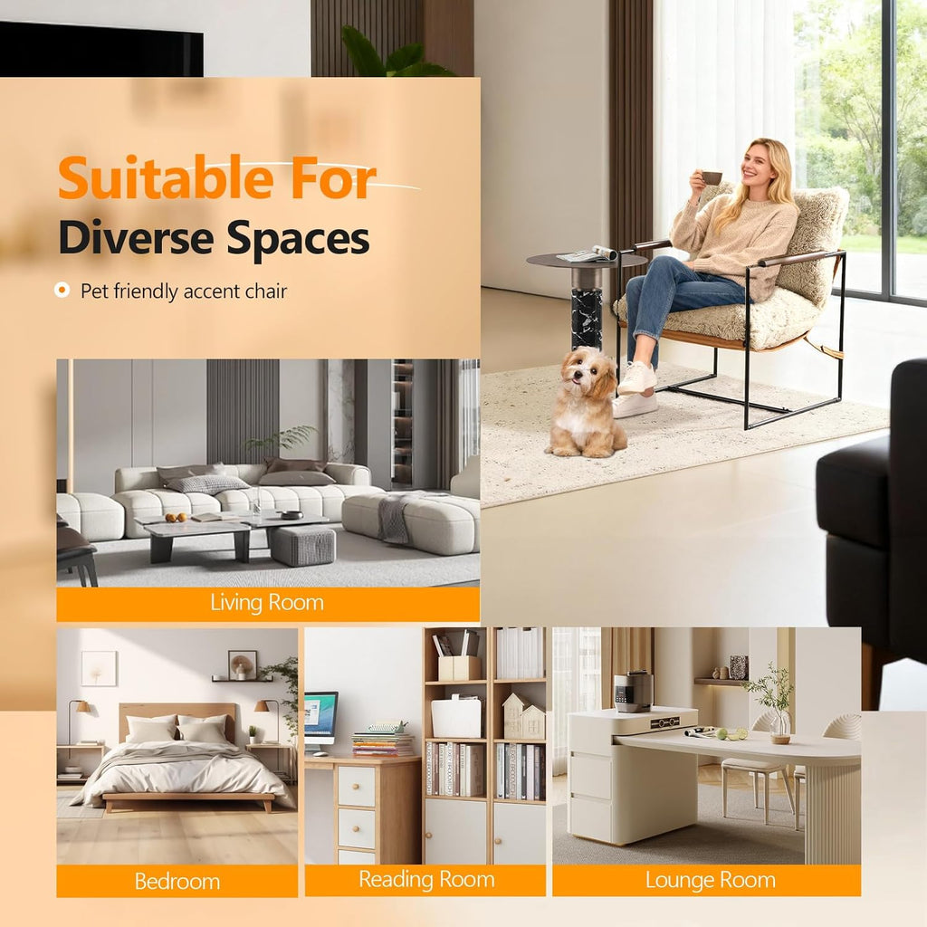 VINGLI 28" Wide Plush Upholstery Sling Modern Accent Chairs Set of 2, Cute Reading Armchair with Removable Seat Cushion & Tan Microfiber Seat Base, Lazy Chair for Bedroom & Lounge, Beige