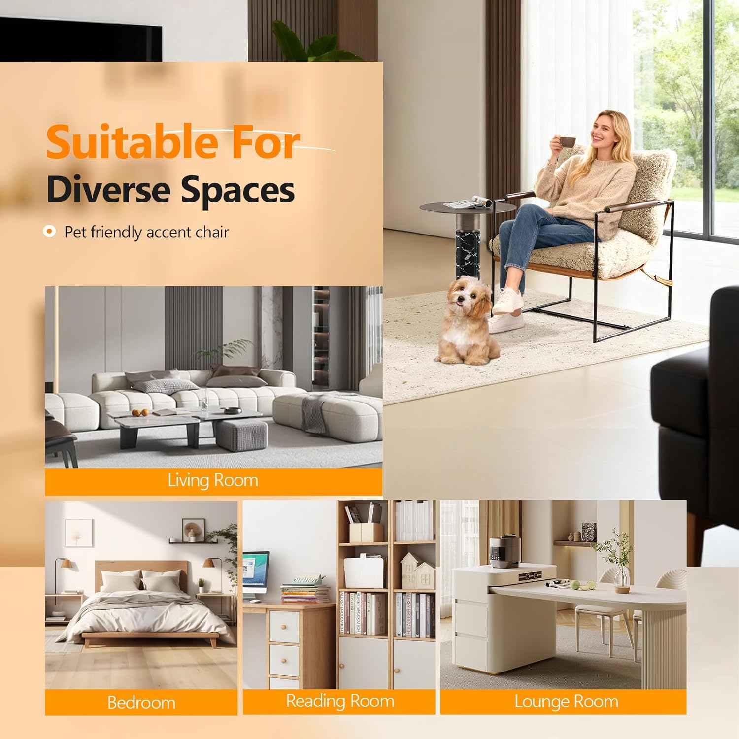 VINGLI 28" Wide Plush Upholstery Sling Modern Accent Chairs Set of 2, Cute Reading Armchair with Removable Seat Cushion & Tan Microfiber Seat Base, Lazy Chair for Bedroom & Lounge, Beige