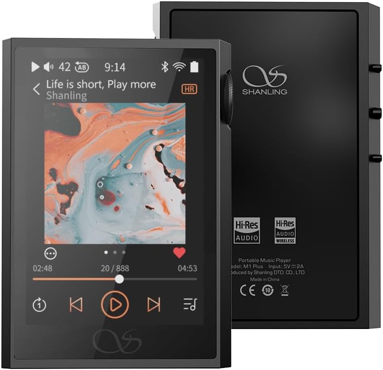 SHANLING M1 Plus M1Plus Protable Music Player MP3 High-Definition Lossless ES9069Q DAC Dual SGM8262 Amplifier PCM768 DSD512 Bluetooth 5.2 LDAC WiFi DLNA Black
