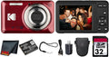 Kodak PIXPRO FZ55 Digital Camera (Red) | 16MP Sensor, 5X Optical Zoom, 28mm Wide-Angle Lens & Full HD Video | Great for Travel & Beginner Photography (FZ55RD) + 32GB Card + Case + Cleaning Cloth