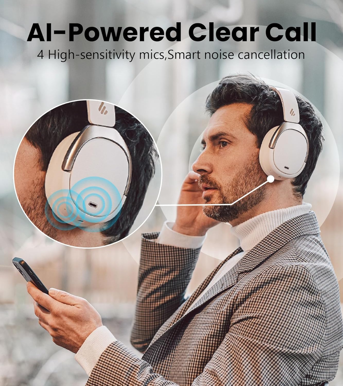 Edifier WH950NB Gen 2 Wireless Hybrid Active Noise Cancelling Headphones, Hi-Res Audio with LDAC 8-Level ANC, Spatial Sound 80H Playtime Bluetooth 5.4 Foldable 3.5mm AUX, Travel Case - Ivory