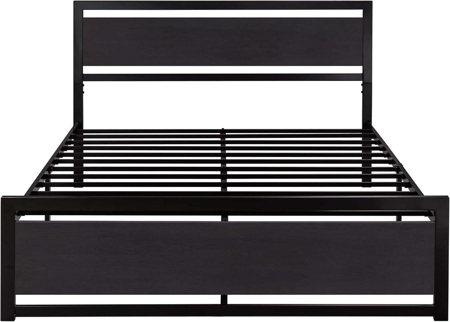 SHA CERLIN Queen Size Bed Frame with Modern Headboard, Heavy Duty Platform Metal Base with Square Footboard and 13 Strong Slats Support, No Box Spring Needed, Black