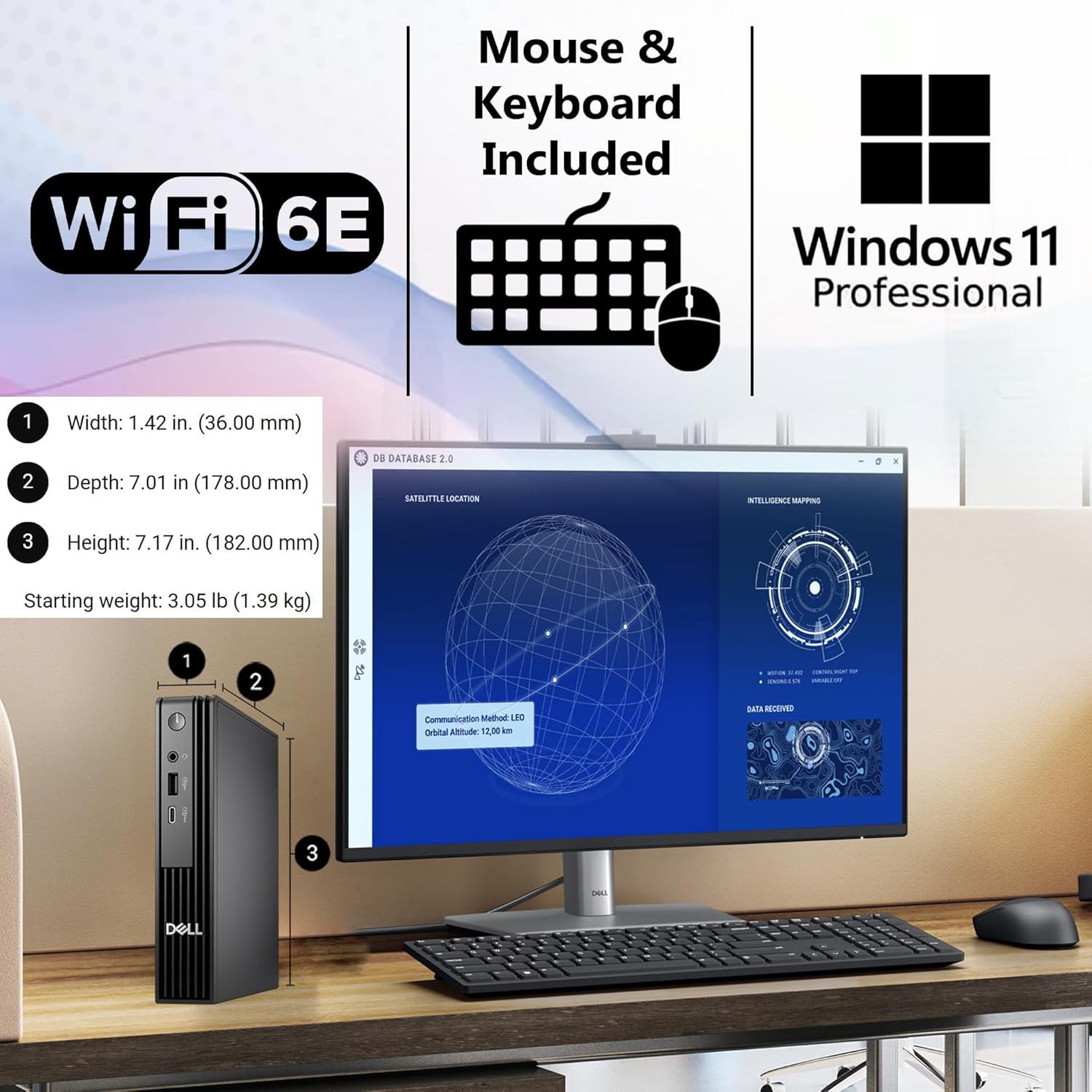 Dell Pro Micro QCM1250 MFF Intel i5-14500T, 16GB DDR5 RAM, 256GB SSD PCIe, WiFi 6E + BT, RJ-45, DisplayPort, Wired Keyboard & Mouse, 3YR Wty, Windows 11 Pro, AI Mini Business Desktop - Black