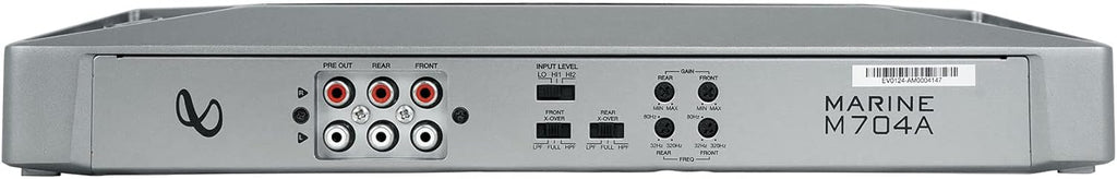 Audiosavings Bundle:(1) Infinity M704A 400w RMS 4 Channel Marine Amplifier Class D Boat Amp Bundle with (1) Rockville RWK42 4 Gauge 4 Chan Car Amp Wiring Installation Wire Kit (2) RCA's (Items 2)