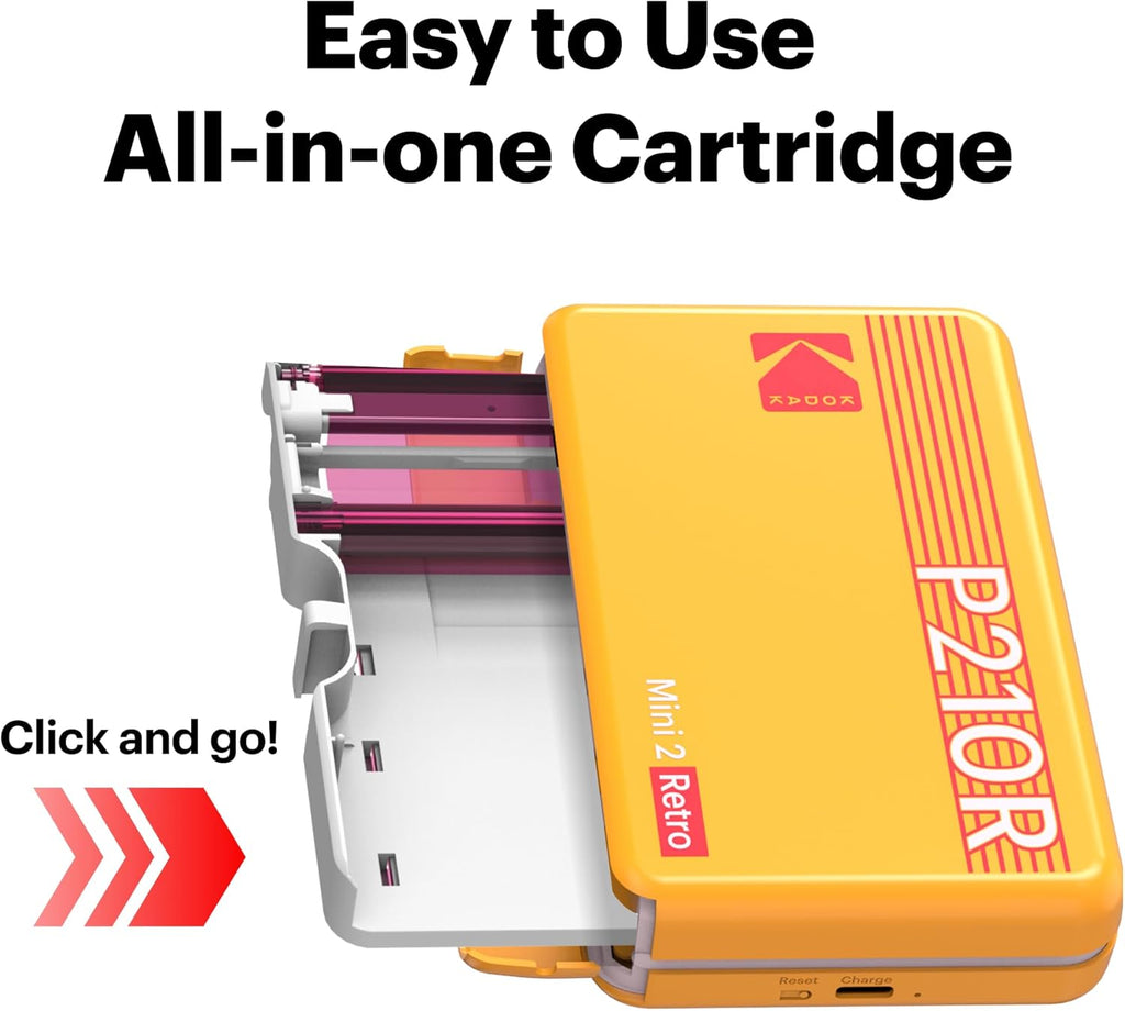 KODAK Mini 2 Retro 2x3" Portable Photo Printer, 98 Sheets, Bluetooth Smartphone Printer for iPhone & Android, Instant Color Prints, 4PASS Dye Sublimation, Black