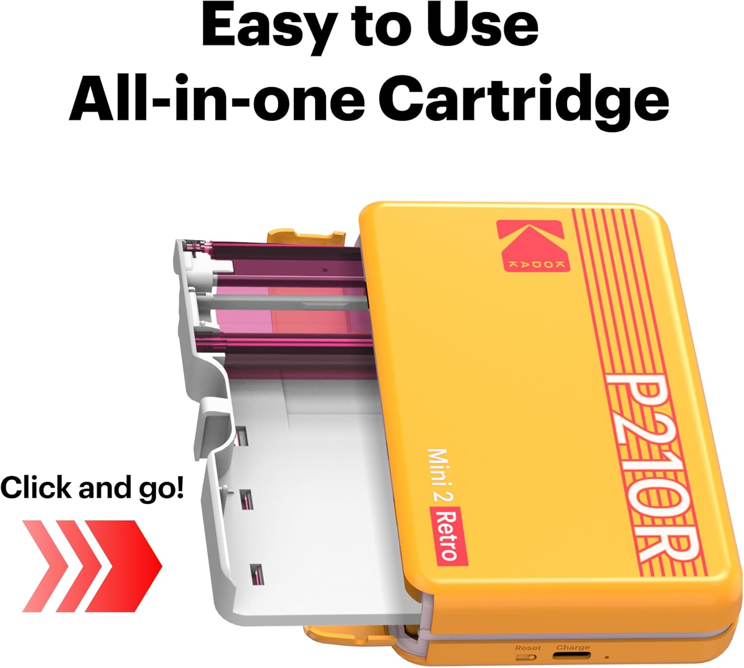 KODAK Mini 2 Retro 2x3" Portable Photo Printer, 98 Sheets, Bluetooth Smartphone Printer for iPhone & Android, Instant Color Prints, 4PASS Dye Sublimation, Black