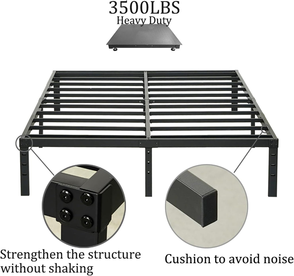 Wulanos Queen Size Bed Frame, 3500lbs Heavy Duty Metal Platform with Steel Slats Support, Sturdy and Noise-Free, 14 Inches High Bedframes with Ample Storage, No Box Spring Needed