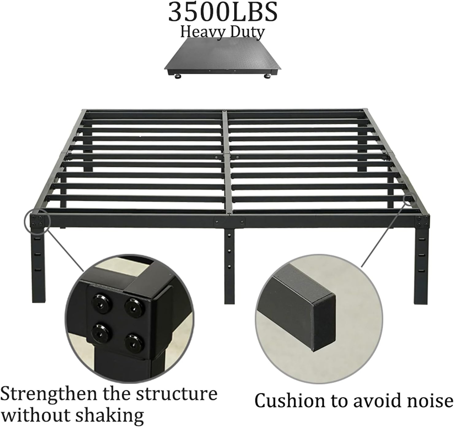 Wulanos Queen Size Bed Frame, 3500lbs Heavy Duty Metal Platform with Steel Slats Support, Sturdy and Noise-Free, 14 Inches High Bedframes with Ample Storage, No Box Spring Needed