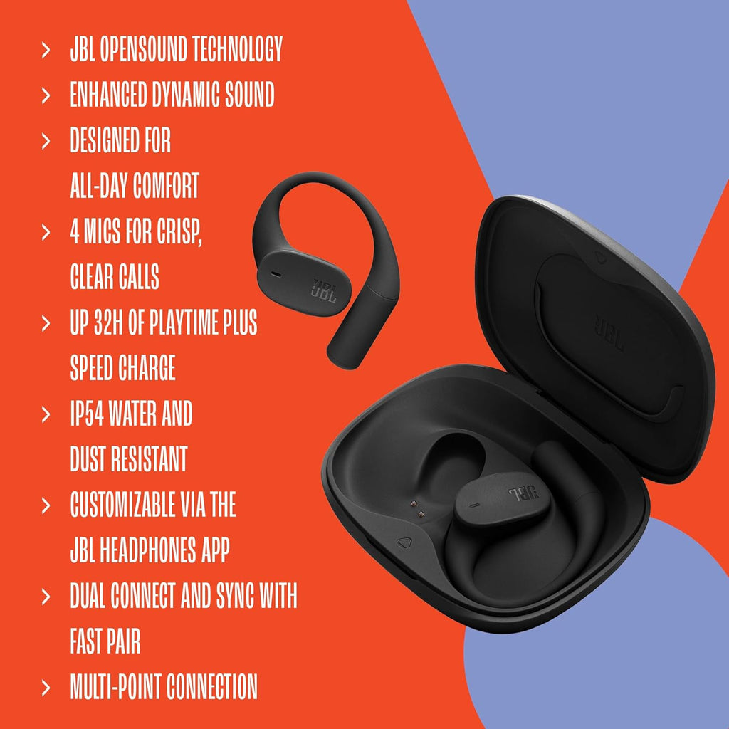 JBL Sense Lite - True Wireless Open-Ear Headphones, Designed for All-Day Comfort, 4 mics for Crisp, Clear Calls, IP54 Water and dust Resistant, Up to 32 (8+24 in case) Total Hours of Playtime (Black)