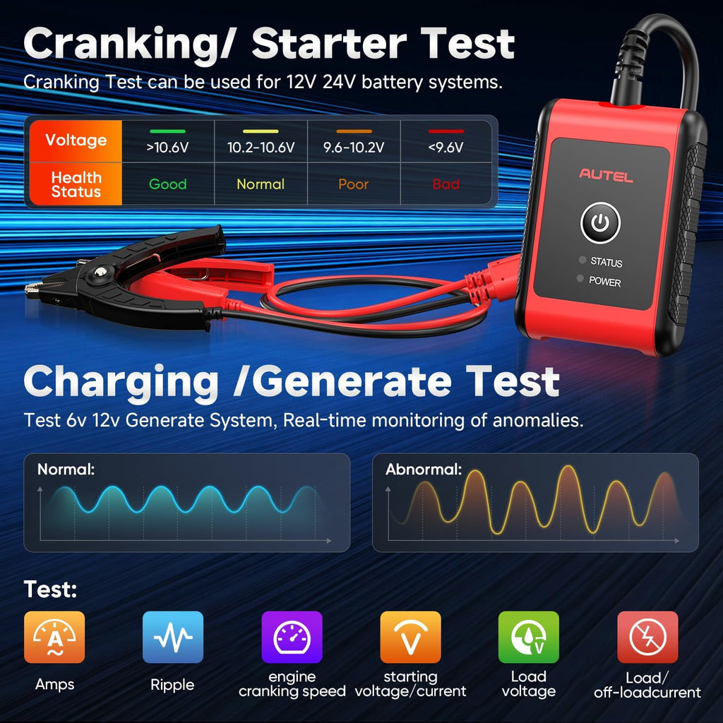 2026 Autel MaxiBAS BT506 Car Battery Tester, 6V 12V 100-2000 CCA Car Battery Analyzer, 12V 24V Auto Cranking/Charging System Test, Adaptive Conductance, High-Precision Battery Load Test for All Cars