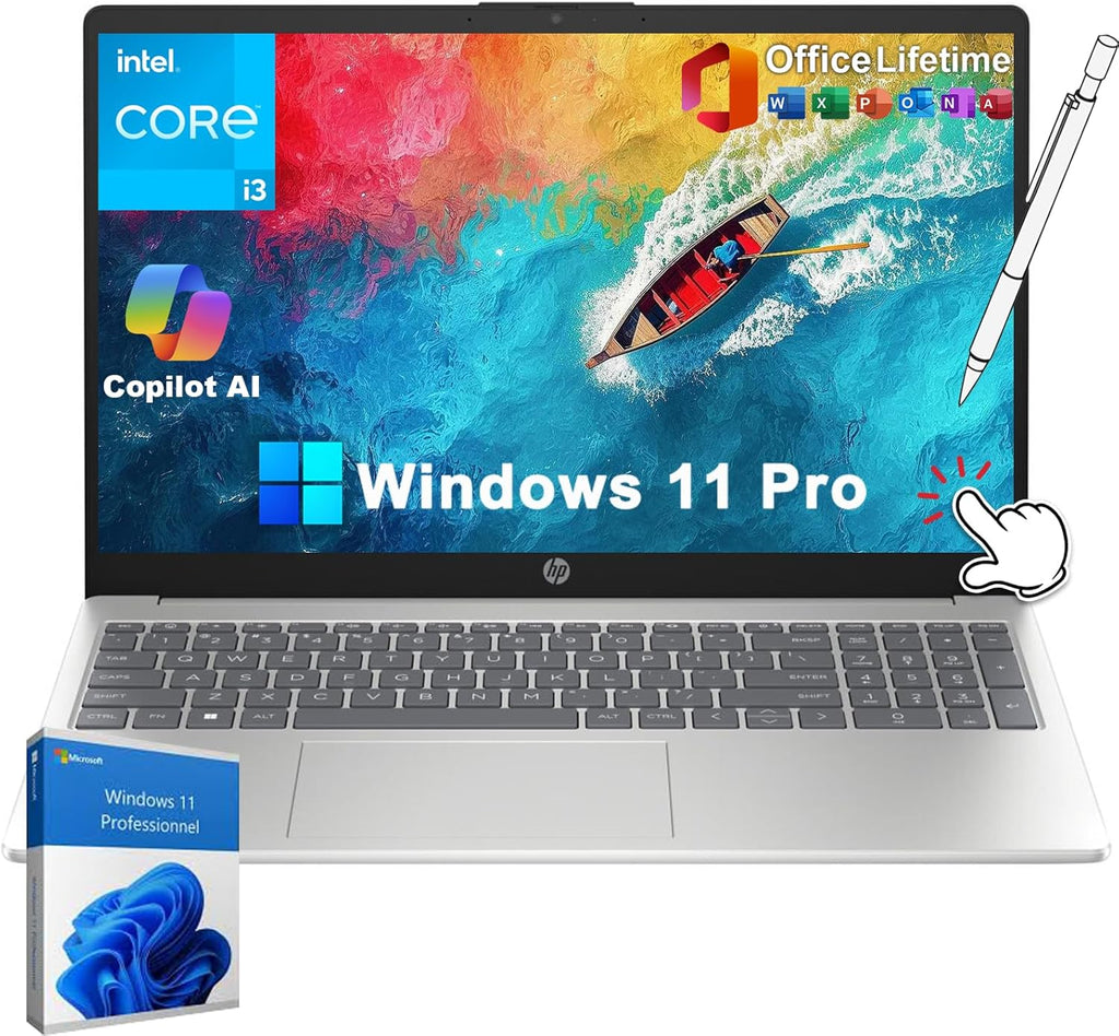 HP 15.6" Touchscreen Laptop 2026 with Lifetime Office, Intel 13th Gen Core i3-1315U (up to 4.5 GHz), 32GB RAM, 1TB SSD, Windows 11 Pro, AI Copilot, Wi-Fi 6, Bluetooth 5.3, HDMI, w/Zenbyte Accessory