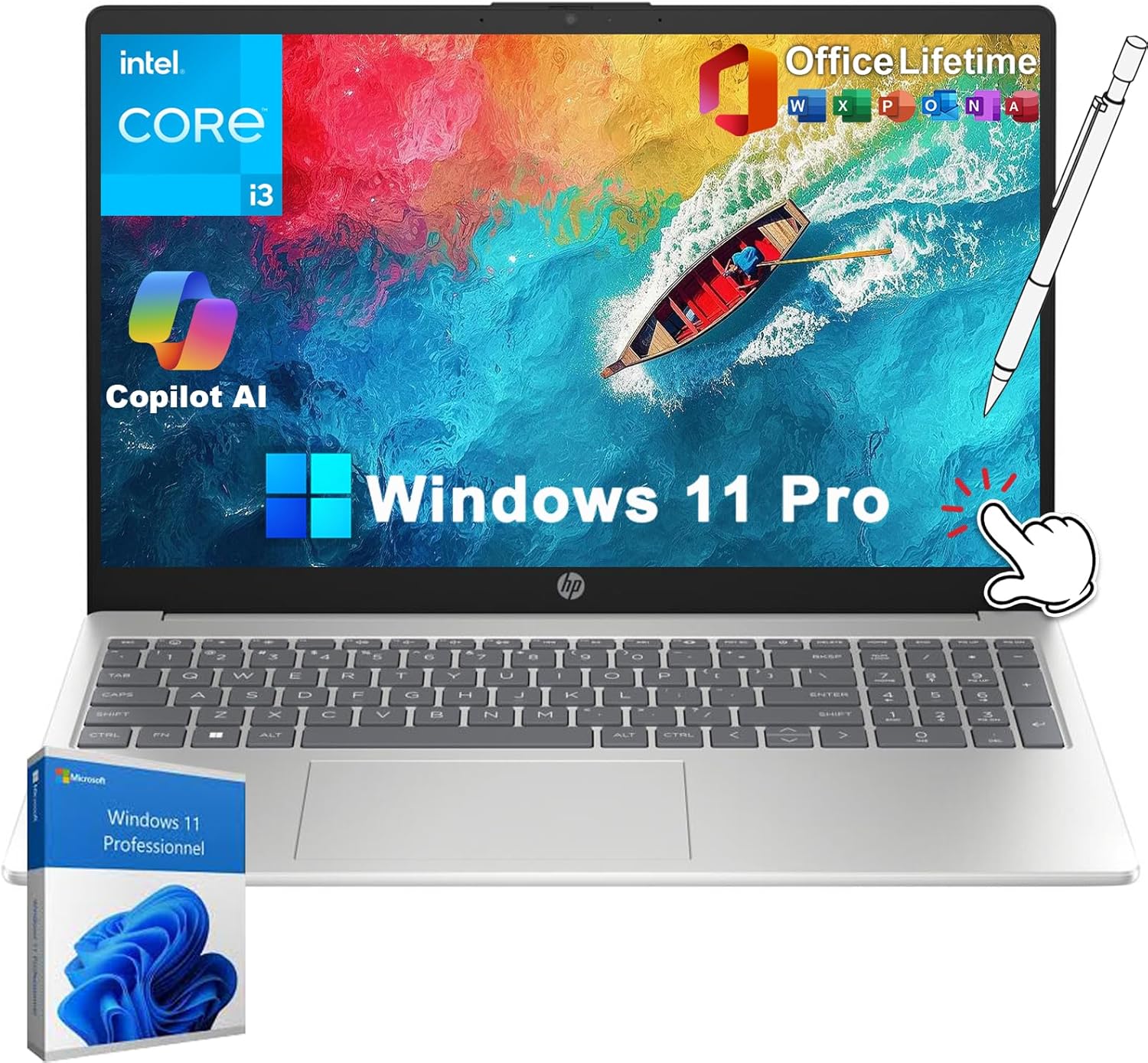 HP 15.6" Touchscreen Laptop 2026 with Lifetime Office, Intel 13th Gen Core i3-1315U (up to 4.5 GHz), 32GB RAM, 1TB SSD, Windows 11 Pro, AI Copilot, Wi-Fi 6, Bluetooth 5.3, HDMI, w/Zenbyte Accessory