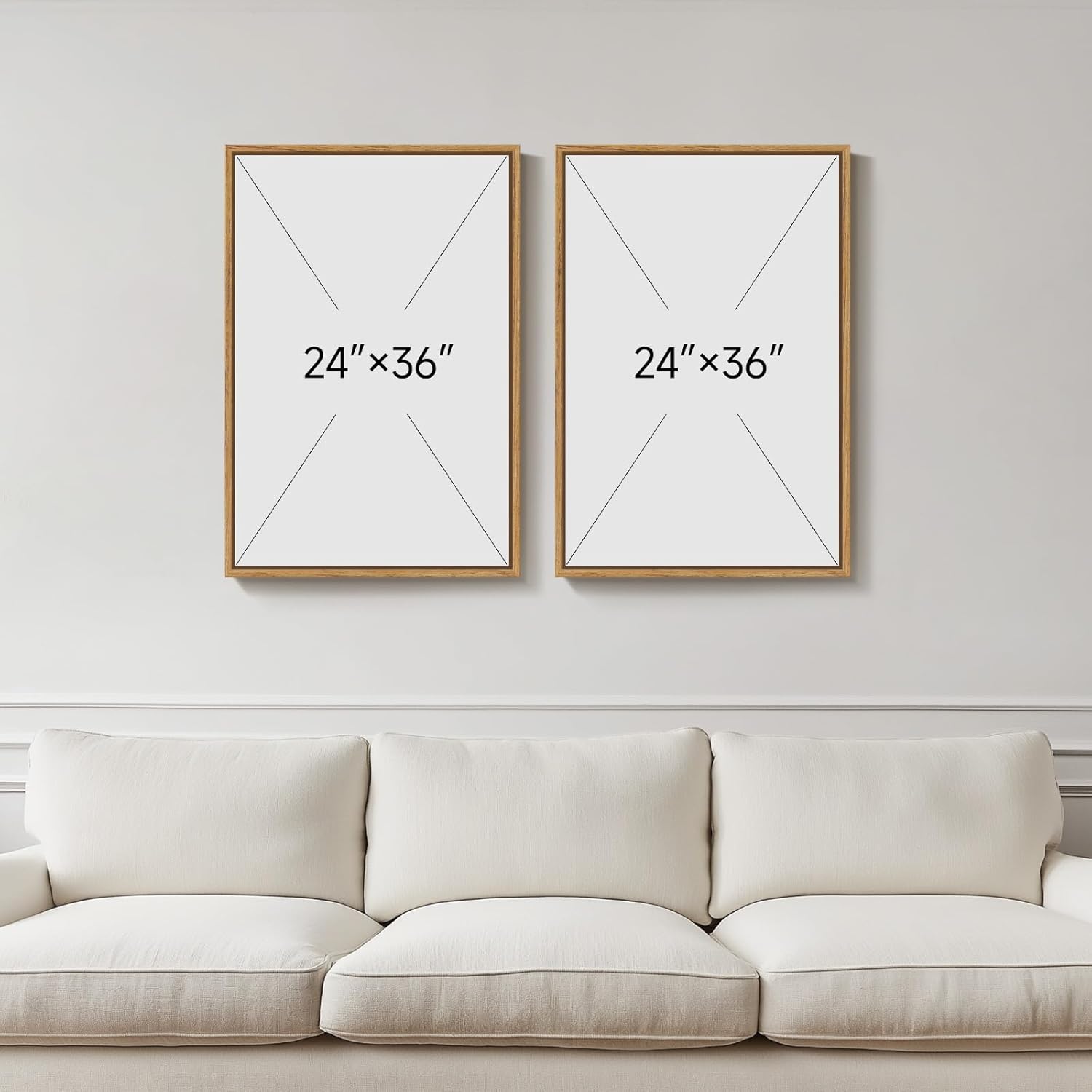Large Framed Green Boho Wall Art Set of 2 for Living Room, Mid Century Modern Bohemian Botanical Geometric Artwork for Walls, Neutral Canvas Painting Print Wall Decor for Bedroom Home Office, 24x36 In