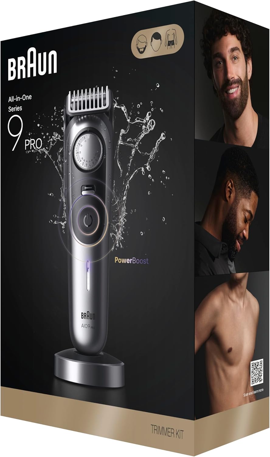 Braun All-in-One Series 9 PRO Men's Electric Beard Trimmer, Hair Clipper, Shaver & Razor for Face, Hair & Body, AIO 9570 with Gillette Labs Razor, Cordless