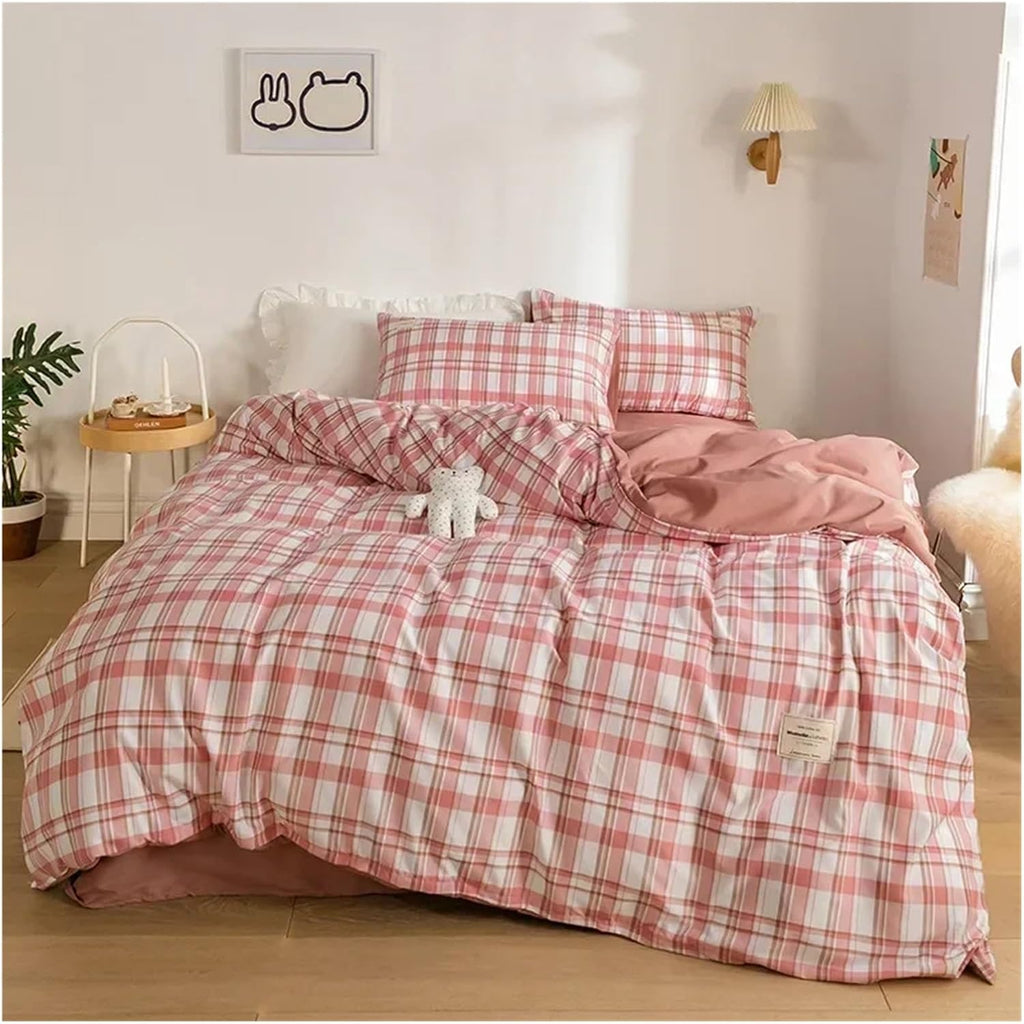 Bedding Set Grid Dyed Cotton Washed Cotton Four-Piece Set Pure Cotton Brushed Simple Soft Bed Sheet Quilt Cover Linens,Bed Sheets