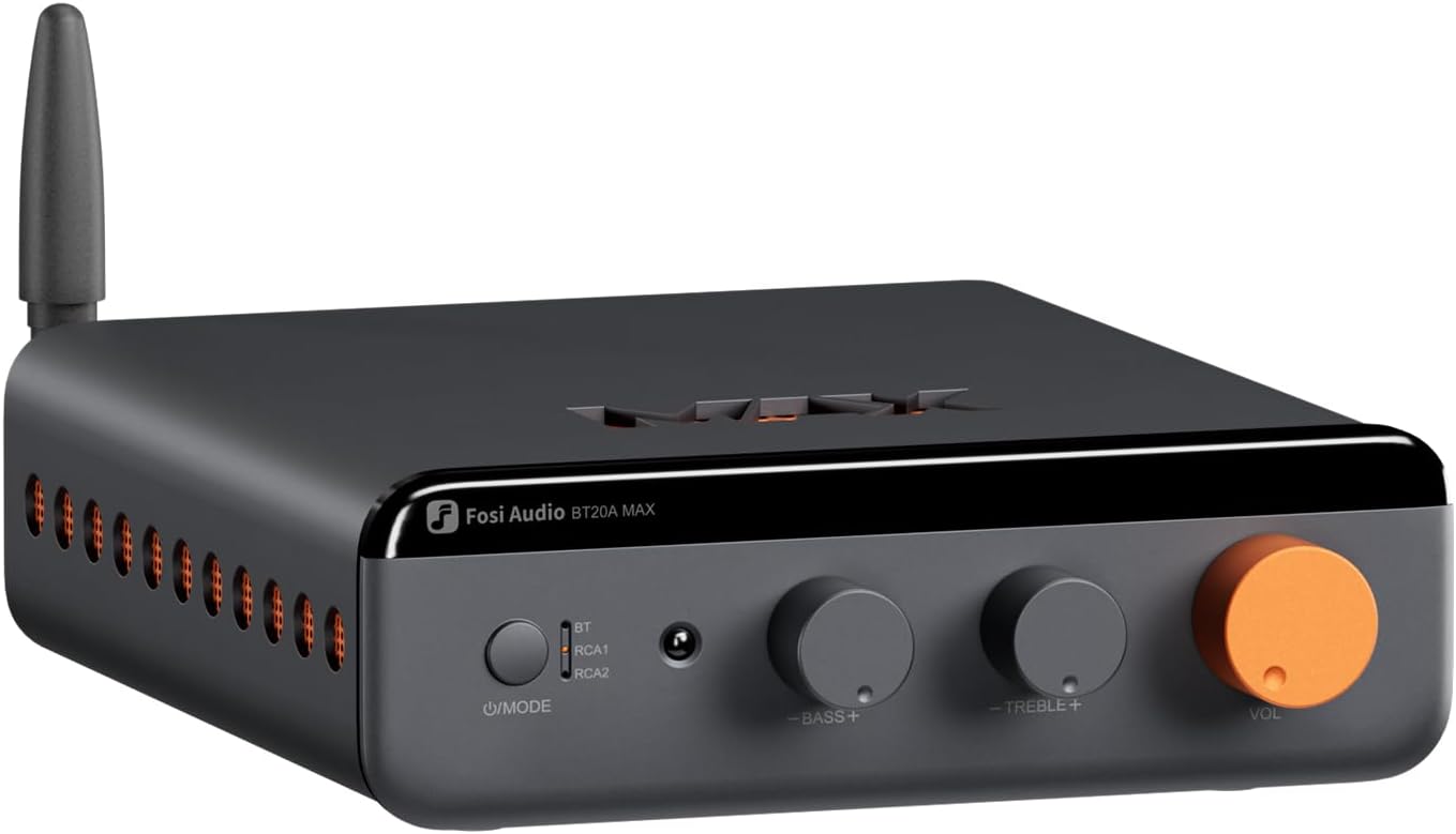 Fosi Audio BT20A MAX Stereo Power Amplifier, 300W x 2 Hi-Fi Audio Amp with PFFB Technology, LDAC Bluetooth 6.0, Dual Independent Power Supply, Remote Control, Perfect for 2.1 Systems & Home Audio