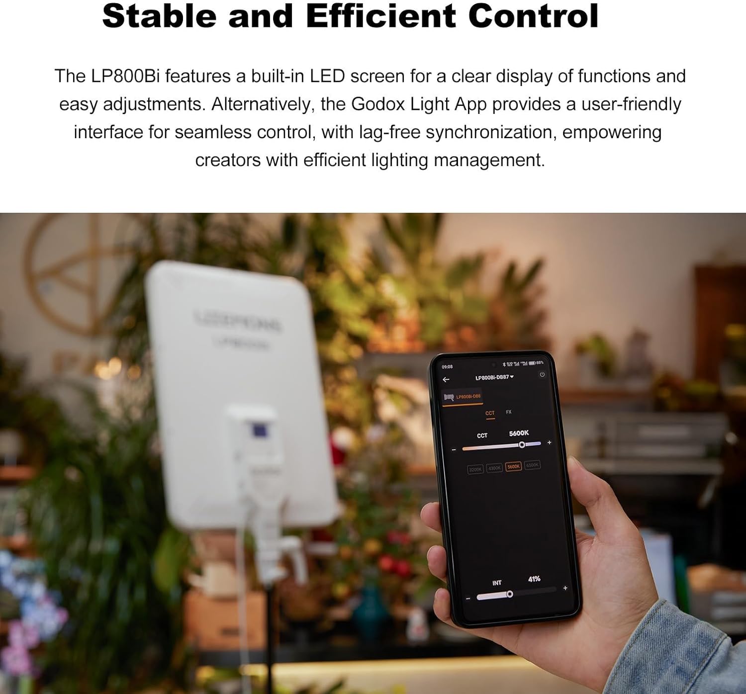 Godox LP800Bi LP800 Bi Color Led Panel with LED Video Baby Stand 1.9M Stand, 85W CCT 2800K~6500K Dimmable Light, CRI ≈ 96 TLCI ≈ 98 Bluetooth Control Studio Lighting for Live Streaming Photography