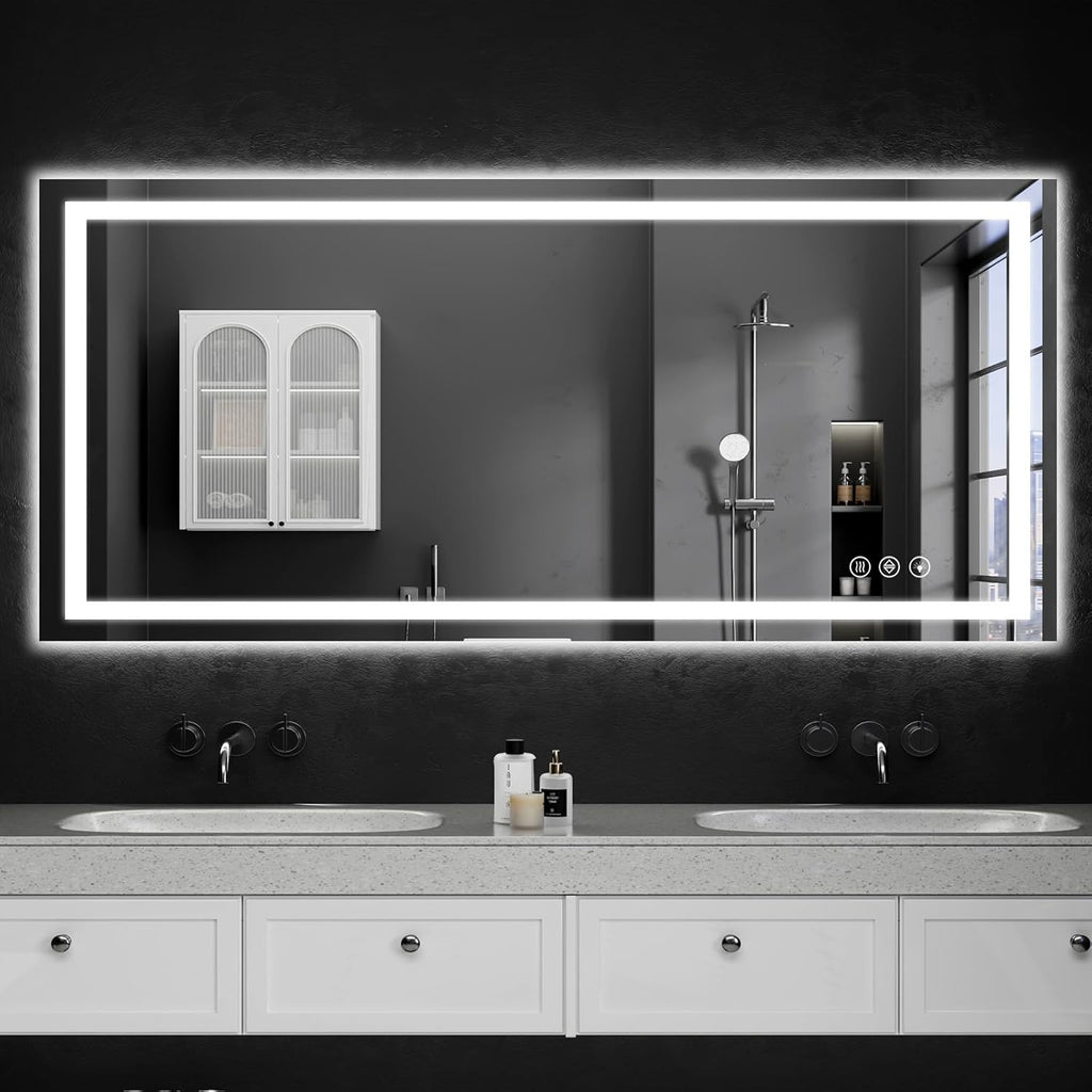 55"x30" LED Bathroom Mirror with Lights, Dimmable .Anti-Fog .Bathroom Vanity Mirror for Wall, Backlit + Front Lit, Memory Function, Shatter-Proof .Tempered Glass