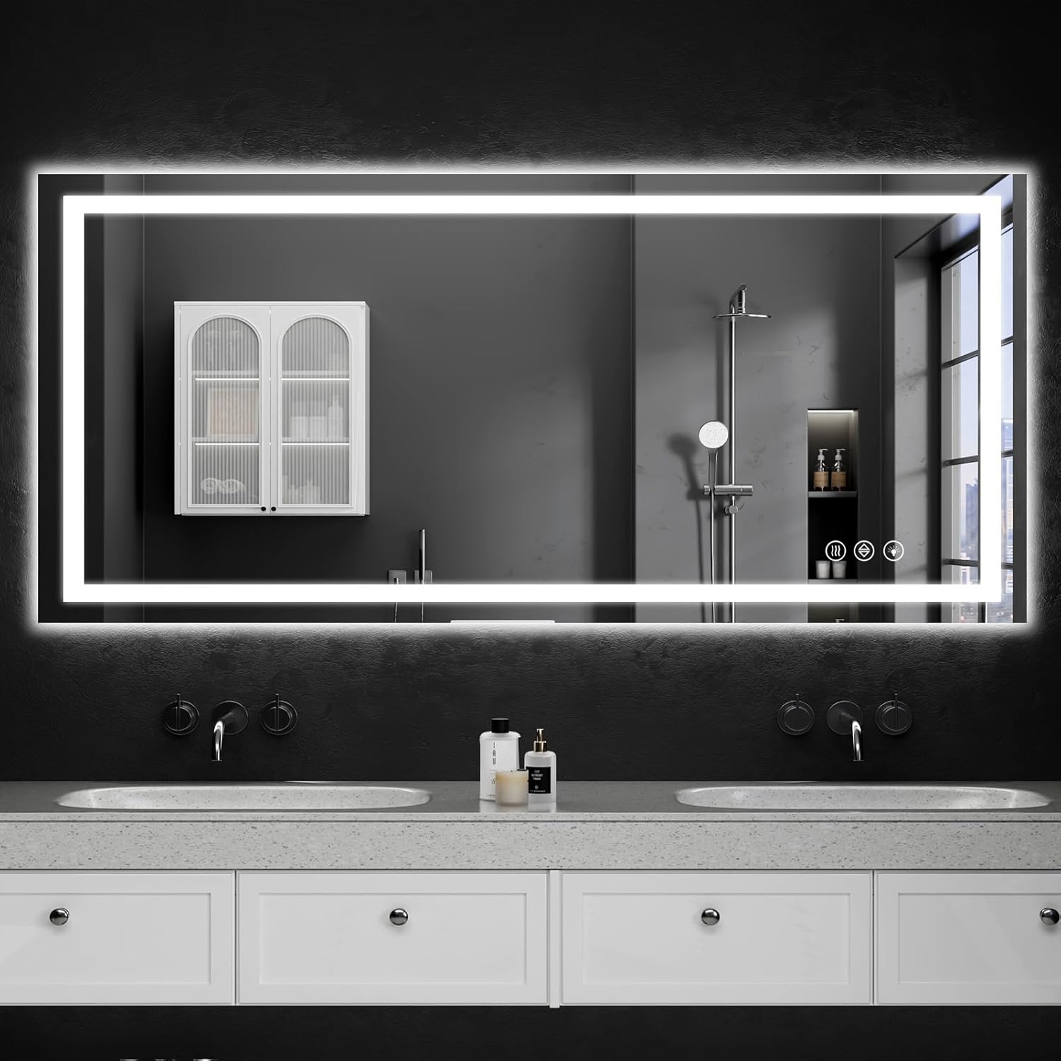 55"x30" LED Bathroom Mirror with Lights, Dimmable .Anti-Fog .Bathroom Vanity Mirror for Wall, Backlit + Front Lit, Memory Function, Shatter-Proof .Tempered Glass