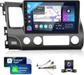 Podofo 8 Core 8+128G Android Car Radio Stereo for Honda Civic 2006-2011 with Wireless Carplay Android Auto, 10.1" QLED Touch Screen, WiFi/4G, GPS, DSP/Hi-Res, AM/FM, Bluetooth 5.0, Backup Camera