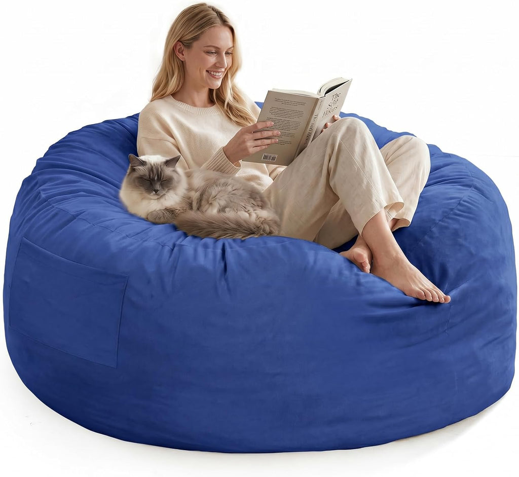 GarveeLife 4ft Large Bean Bag Chair Bed for Adults, High Rebound Memory Foam Bean Bag with Removable Flannel Cover, Oversized Lazy Sofa Couch for Teens, Blue