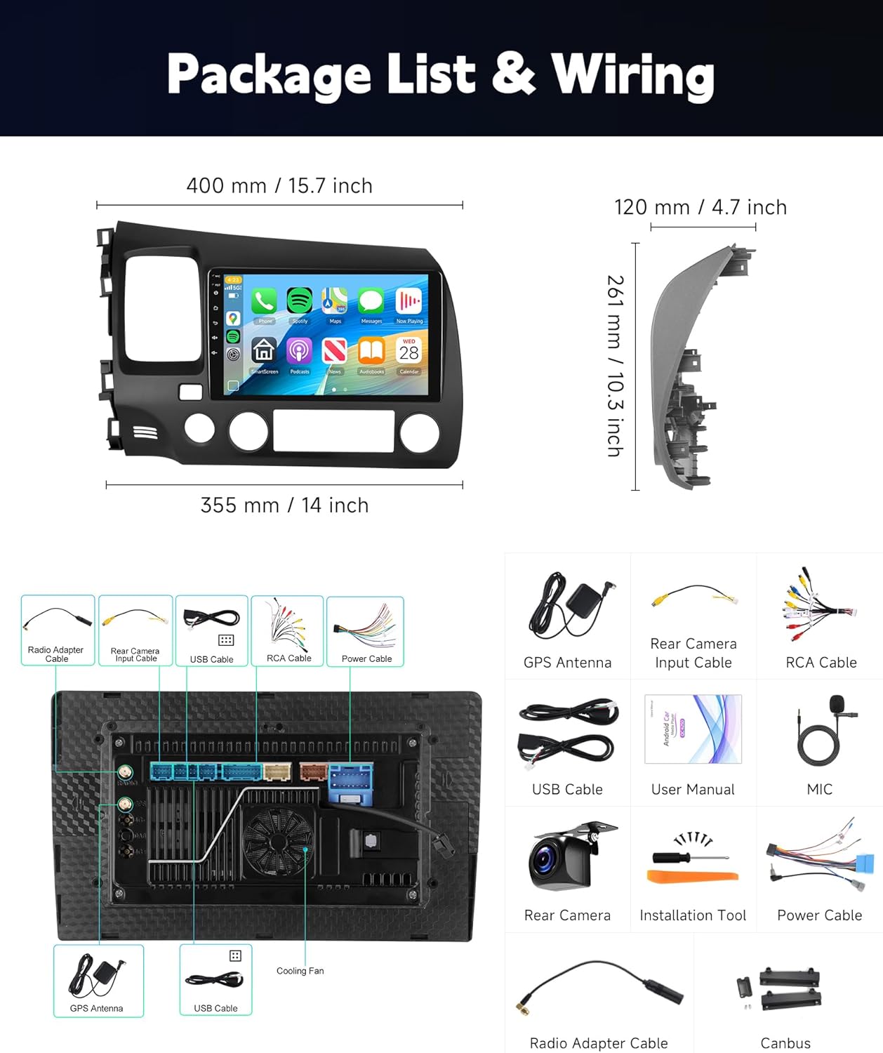 8Core4+64G Car Stereo for Honda Civic 2006-2011 Wireless CarPlay/Android Auto Android Radio with Qualcomm 9" IPS Touch Screen,BT5.1,DSP Hi-Res,GPS,SWC,Backup Camera for Honda Civic Radio