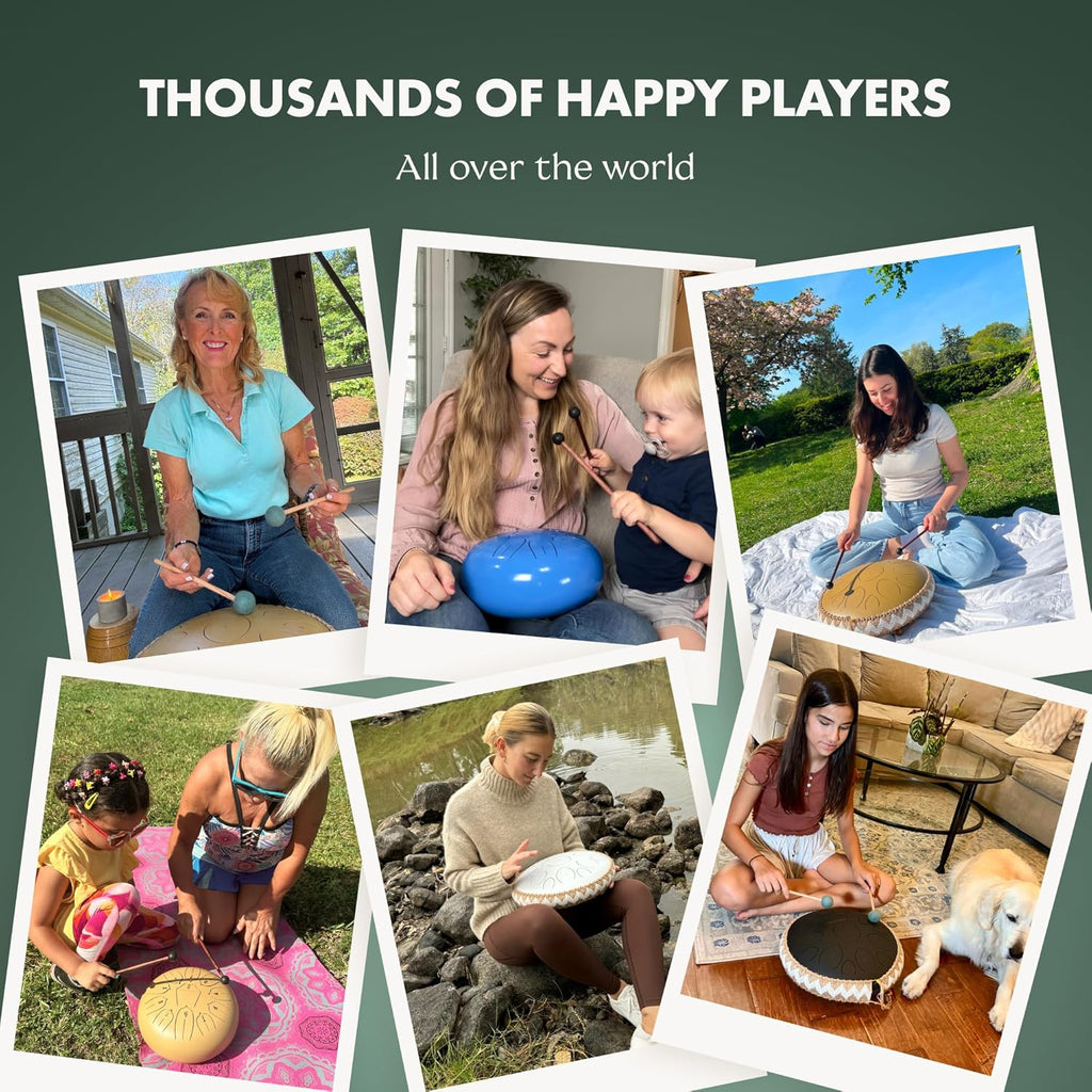 Panda Drum Pro (Black) | Steel Tongue Handpan with Music Book, Mallets, Carrying Bag & Finger Picks | 15 inch, 432 Hz | Rain Drum for Inside & Outside | Calming Musical Instrument for Adults & Kids