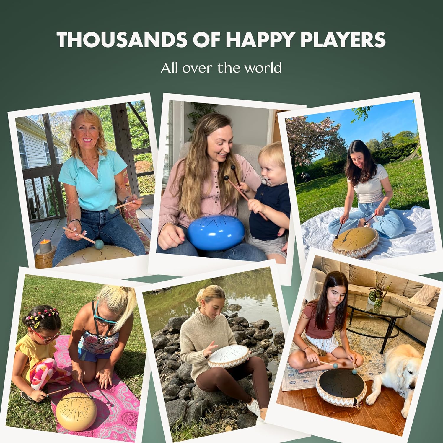 Panda Drum Pro (Black) | Steel Tongue Handpan with Music Book, Mallets, Carrying Bag & Finger Picks | 15 inch, 432 Hz | Rain Drum for Inside & Outside | Calming Musical Instrument for Adults & Kids