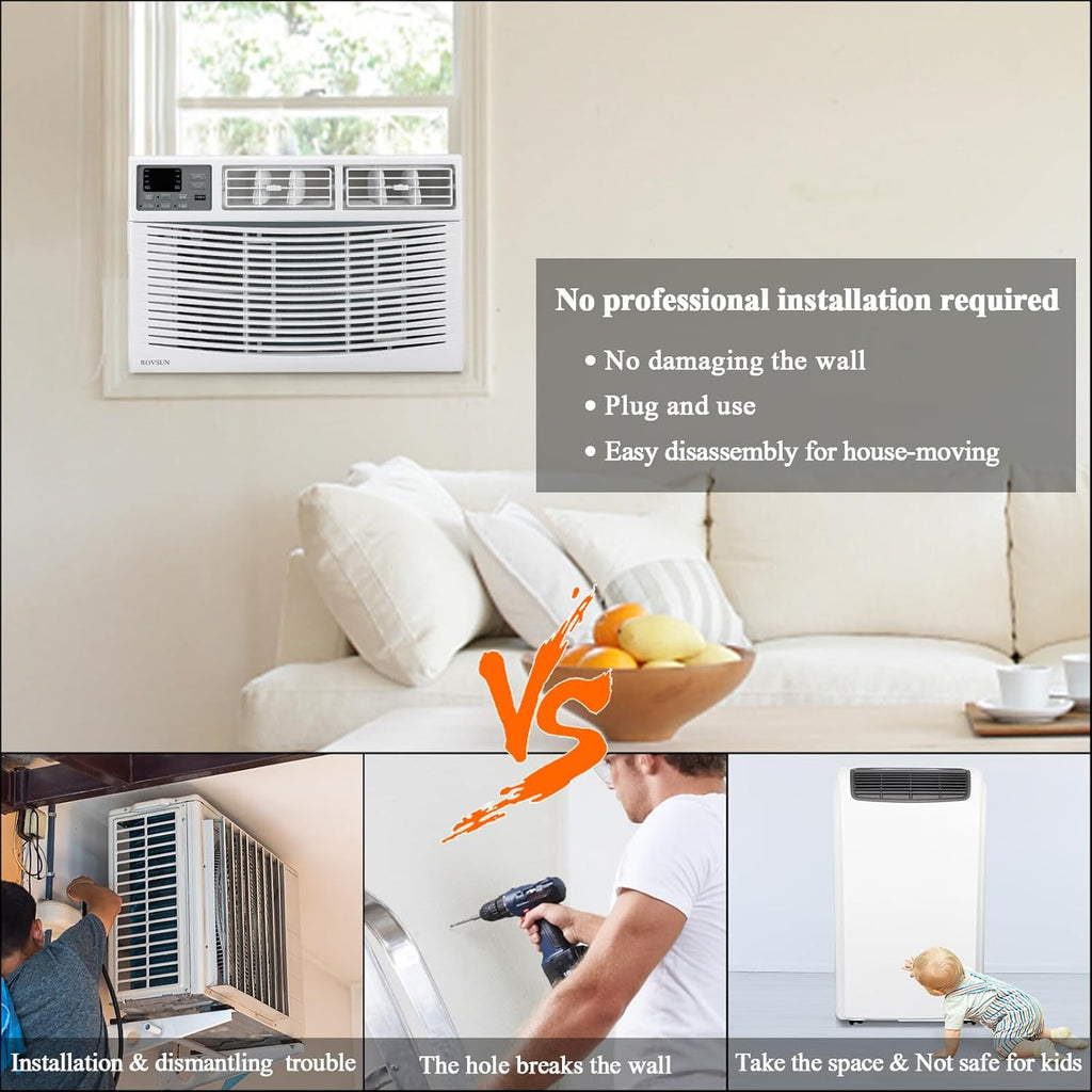 ROVSUN 8000 BTU Air Conditioner Window Unit, 3-in-1 Window AC Unit Cooler, Dehumidifier & Fan with Timer, Remote Control & Installation Kit, Cooling Rooms up to 350 Sq. Ft, 115V/60Hz