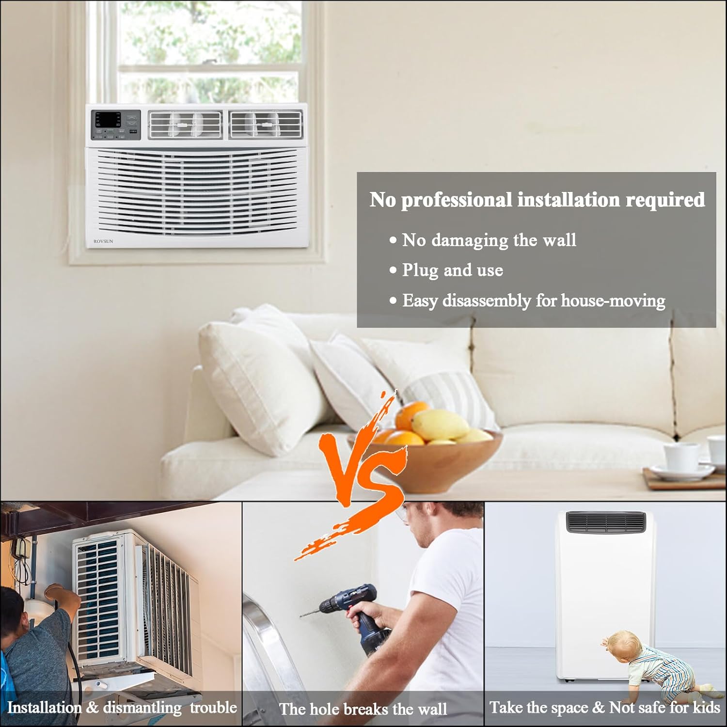 ROVSUN 8000 BTU Air Conditioner Window Unit, 3-in-1 Window AC Unit Cooler, Dehumidifier & Fan with Timer, Remote Control & Installation Kit, Cooling Rooms up to 350 Sq. Ft, 115V/60Hz