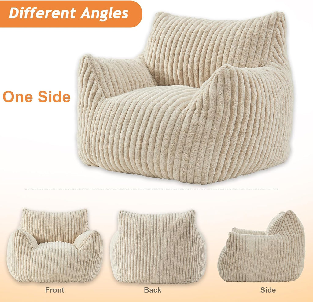 Giant Bean Bag Chairs for Adults Teens with Filling Large Fluffy Bean Bag Chair with Armrests Plush Comfy BeanBag Couch Sofa Chair for Bedroom Living Room Reading