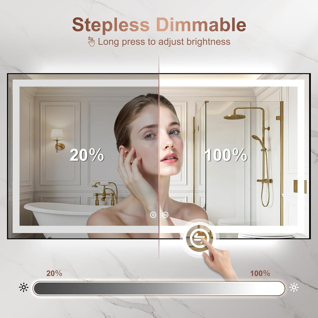 LED Bathroom Mirror with Lights, Black Framed Lighted Vanity Mirror, Front & Backlit, 55"x30", Anti-Fog, Dimmable 3 Color Temperature, Memory, Shatterproof Tempered Glass