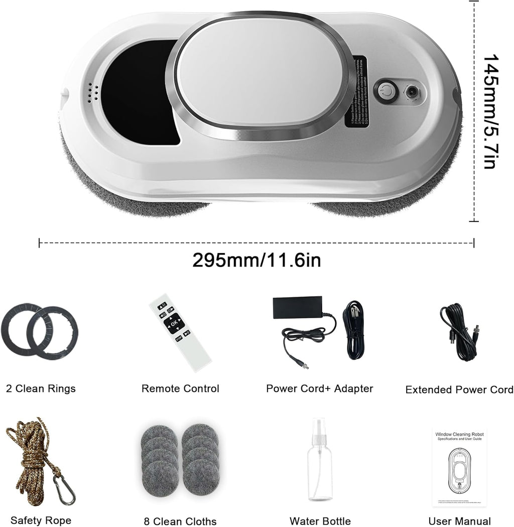 Automatic Window Cleaning Robot,Smart Robot Window Cleaner Inside/Outside,3000Pa Suction,Edge Detection,Intelligent Path Planning,Remote Control for high Glass,Shower,Mirror with 10 Rags(White)