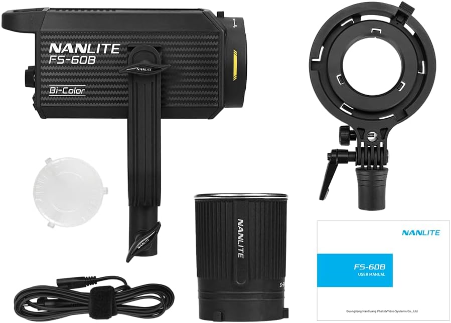 NANLITE FS-60B 70W Bi-Color LED Spotlight, Compact Camera Mount Photography Continuous Lighting with APP Control, CRI≥96 TLCI≥97, for YouTube Studio, Filmmaking, Live Streaming
