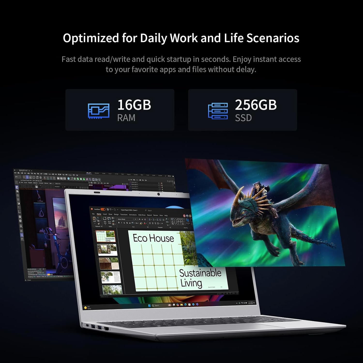 UOWAMOU 15.6 Inch FHD IPS Laptop 1920×1080 Display, Pentium Gold 6500Y Processor 16GB RAM 256GB SSD, Quiet Slim Portable Computer, USB3.2/Type‑C/WiFi5+BT5.0, Numeric Keypad, Office 2024