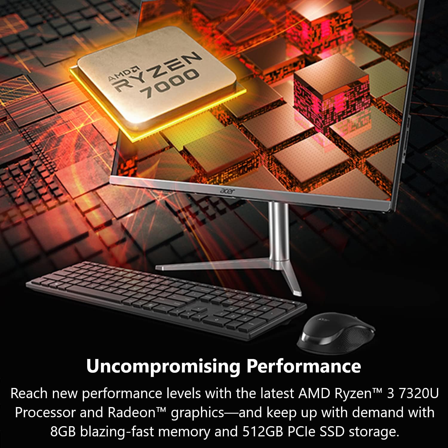 acer Aspire C24-1300-UR31 AIO Desktop | 23.8" Full HD IPS Display | AMD Ryzen 3 7320U Quad-Core Processor | AMD Radeon 610M Graphics | 8GB LPDDR5 | 512GB PCIe SSD | Wi-Fi 6E | Windows 11 Home