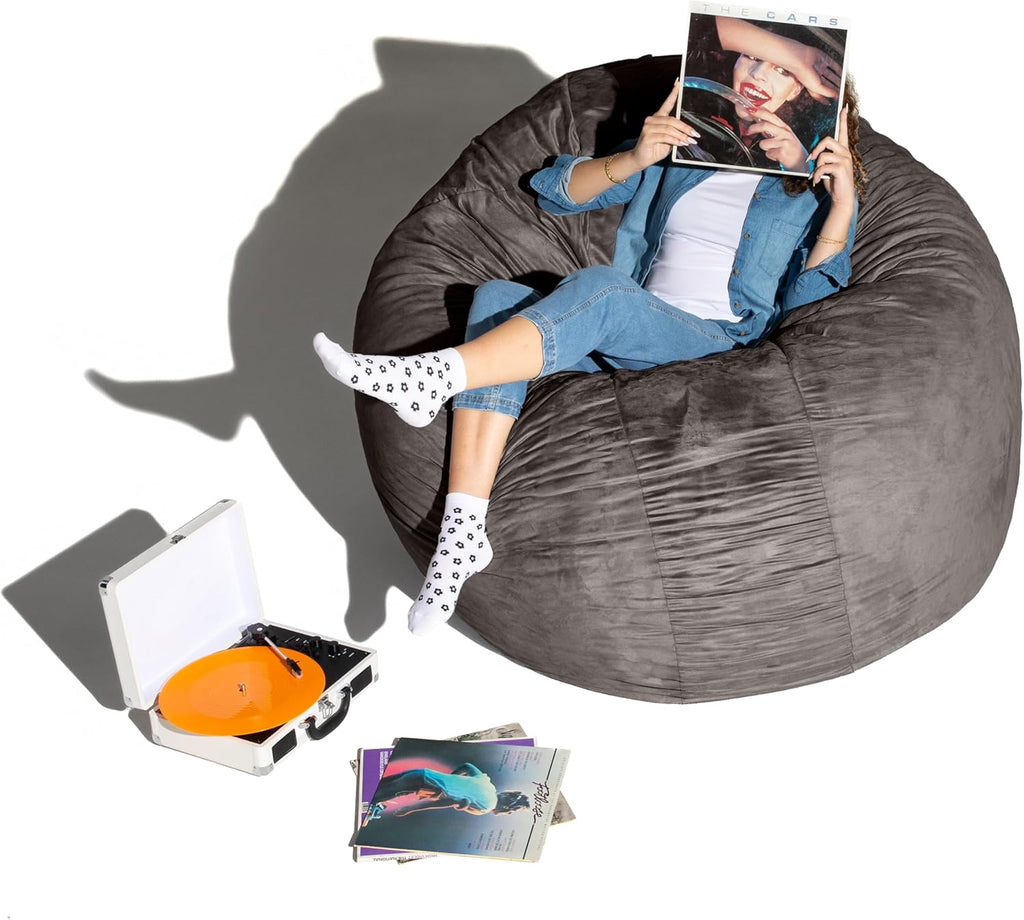 Jaxx 6 Foot Cocoon - 2-in-1 Convertible Bean Bag Bed & Large Bean Bag Chair for Adults, Charcoal