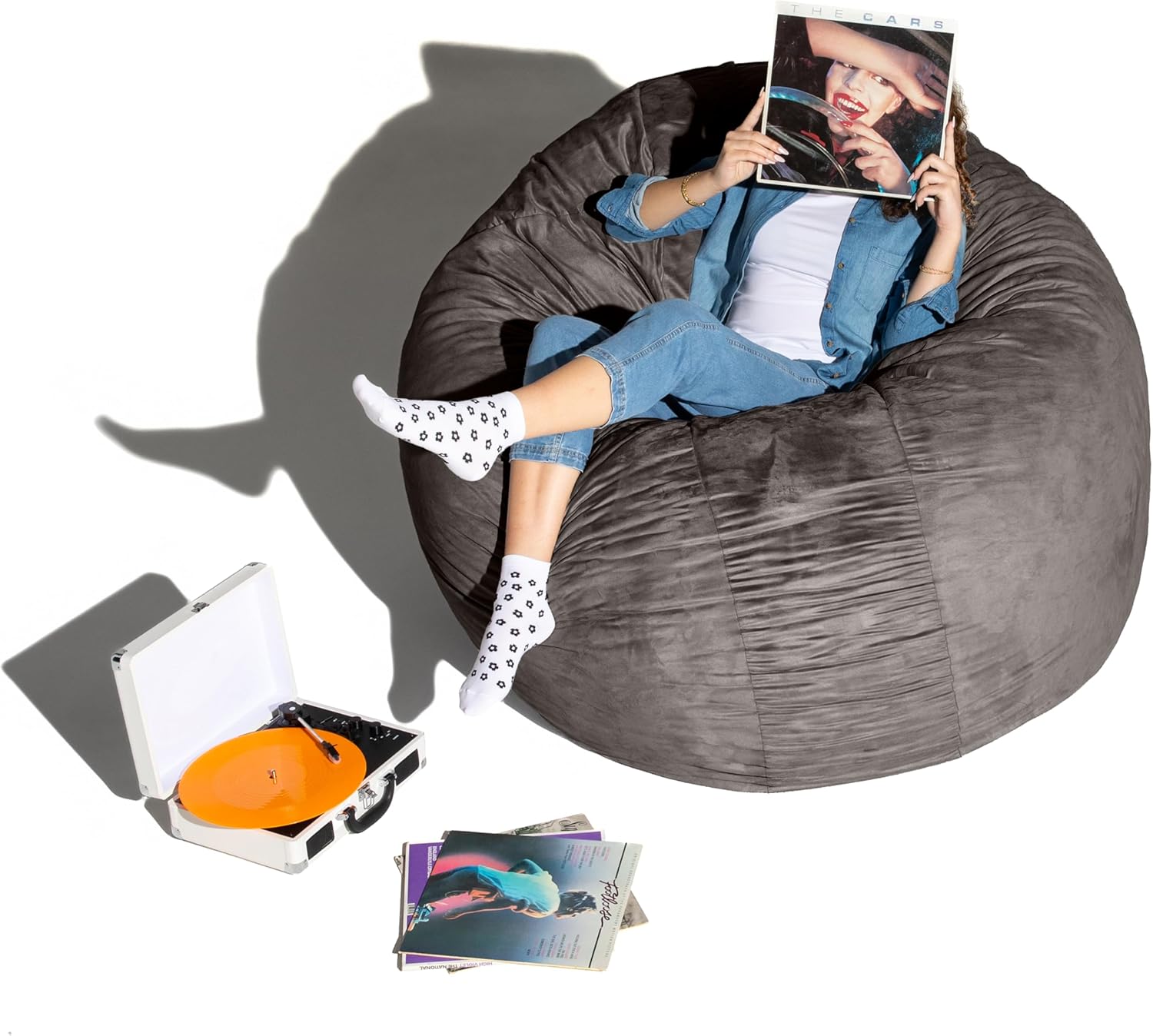 Jaxx 6 Foot Cocoon - 2-in-1 Convertible Bean Bag Bed & Large Bean Bag Chair for Adults, Charcoal